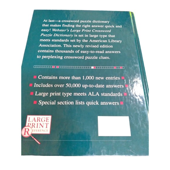 Webster's LARGE PRINT CROSSWORD PUZZLE DICTIONARY HB Book Over 50,000 Answers EC - Picture 2 of 14